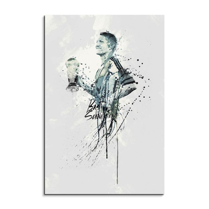 Bastian Schweinsteiger II 90x60cm Keilrahmenbild Kunstbild  Aquarell Art Wandbild auf Leinwand ferti