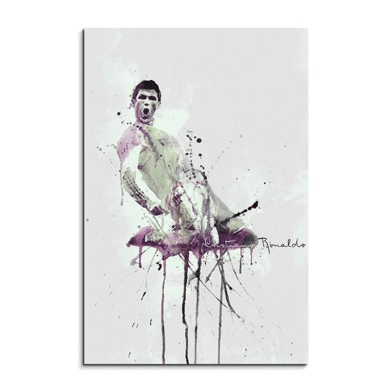 Cristiano Ronaldo III 90x60cm Keilrahmenbild Kunstbild  Aquarell Art Wandbild auf Leinwand fertig ge