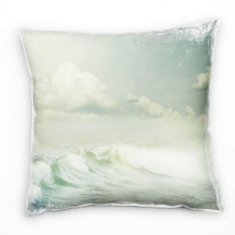 Strand und Meer, überschlagene Wellen, grau, weiß Deko Kissen 40x40cm für Couch Sofa Lounge Zierkiss