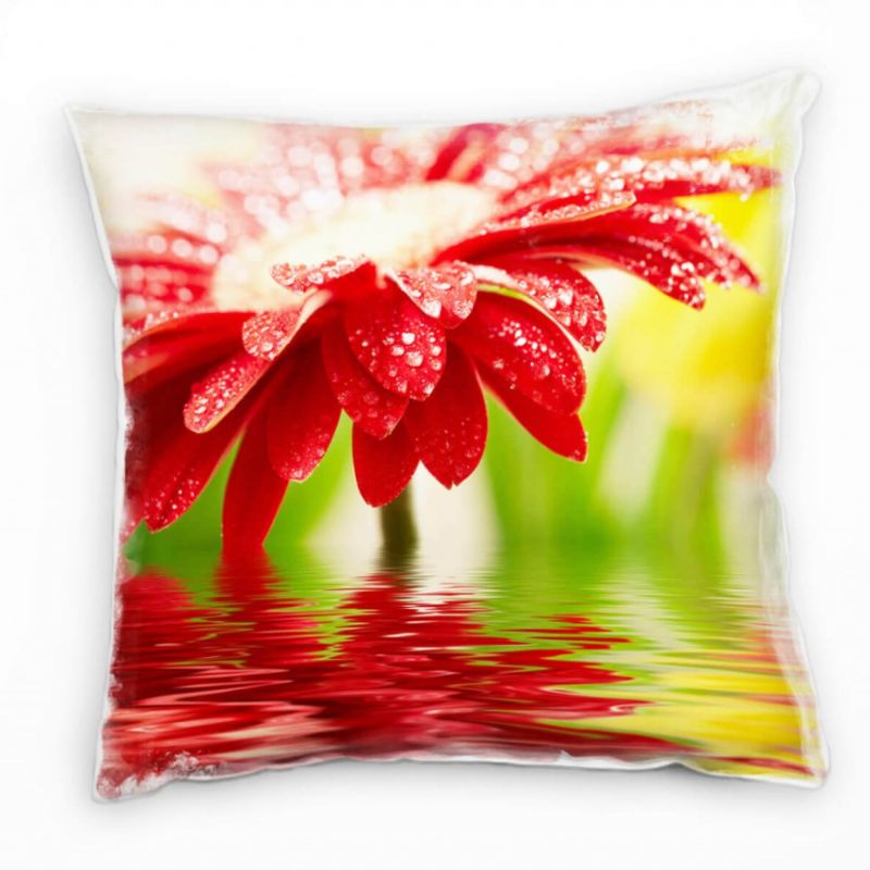 Blumen, Blütenblätter, Wassertropfen, grün, rot Deko Kissen 40x40cm für Couch Sofa Lounge Zierkissen