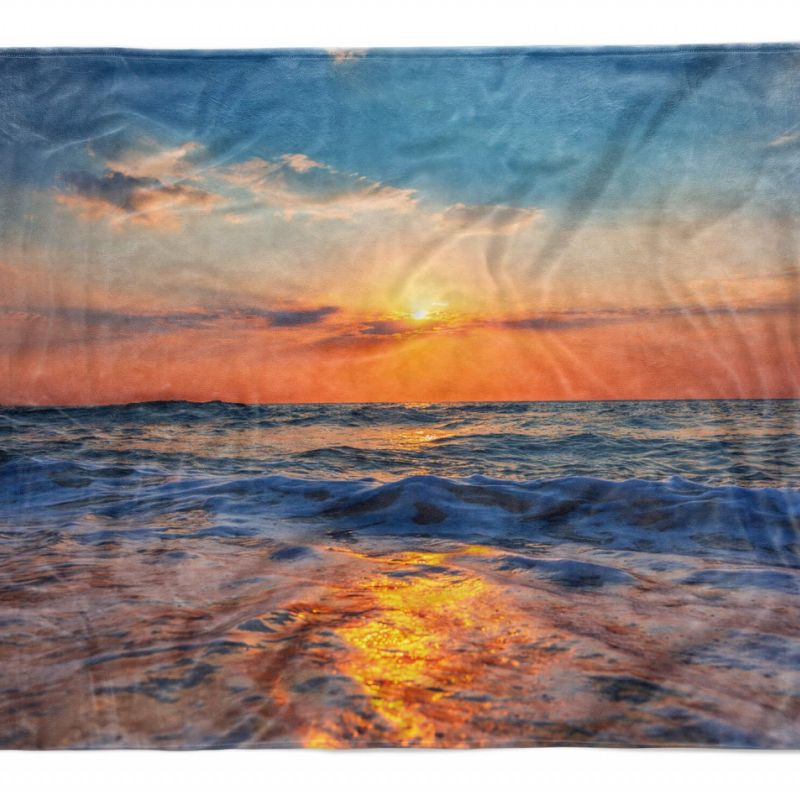 Handtuch Strandhandtuch Saunatuch Kuscheldecke  mit Fotomotiv Abendröte Meer Hor