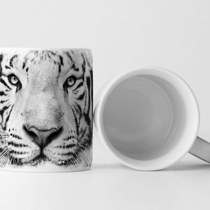 Tasse Geschenk Tierfotografie – Porträt eines weißen bengalischen Tigers schwarz weiß