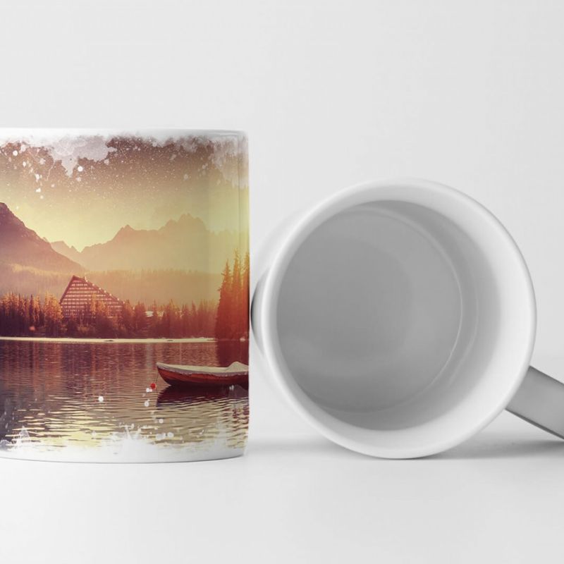 Tasse Geschenk Sternenhimmel über See mit einsamen Boot