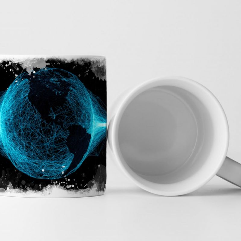 Tasse Geschenk Illustration – Erdkugel abstrakt in türkis