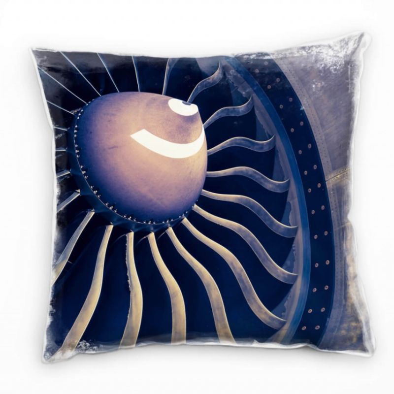 Macro, Vintage, Turbine, Flugzeug, blau, gelb Deko Kissen 40x40cm für Couch Sofa Lounge Zierkissen