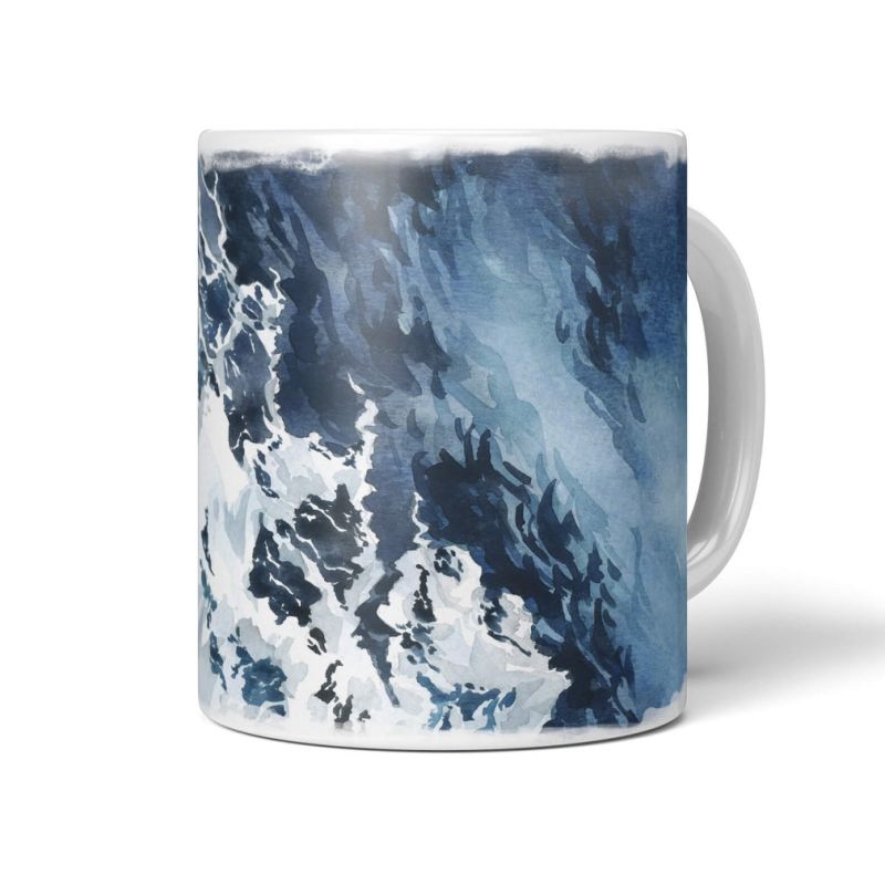 Dekorative Tasse mit schönem Motiv Wasserfarben Meer Welle Kunstvoll Aquarell Blau