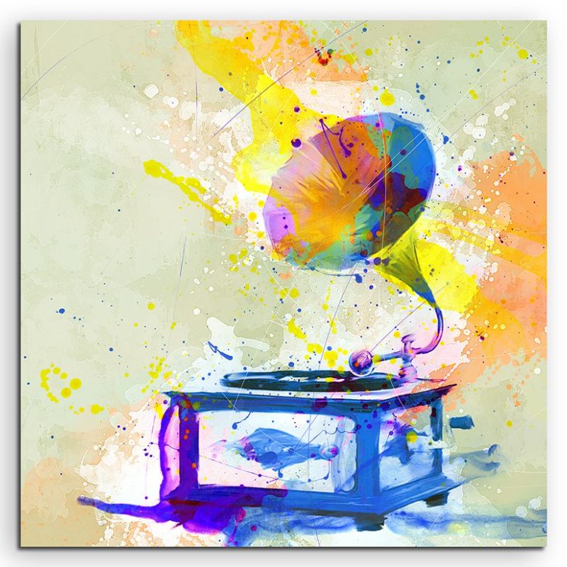 Grammophon I 60x60cm Aquarell Art Leinwandbild