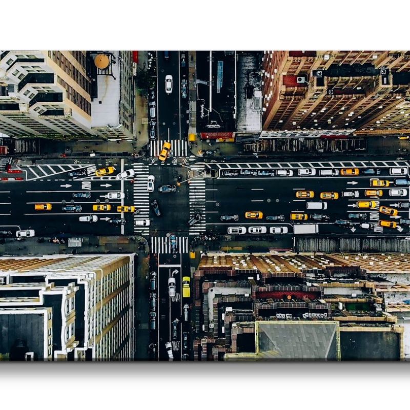 Leinwandbild 120x60cm Vogelperspektive New York Straßen gelbe Taxis Großstadt