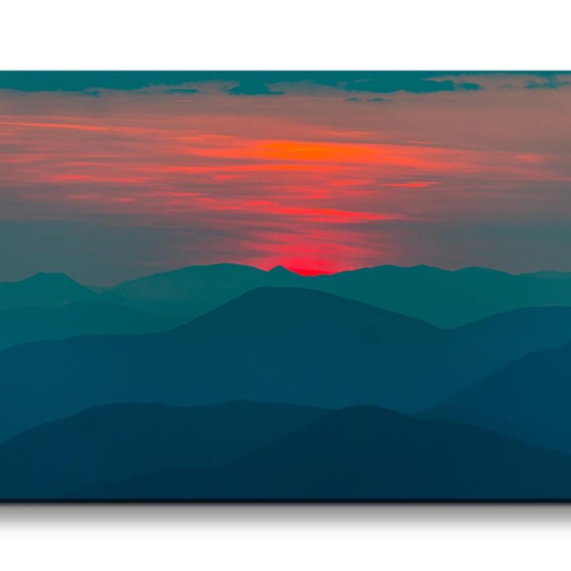 Leinwandbild 120x60cm Berge Natur Sonnenuntergang roter Himmel Atemberaubend