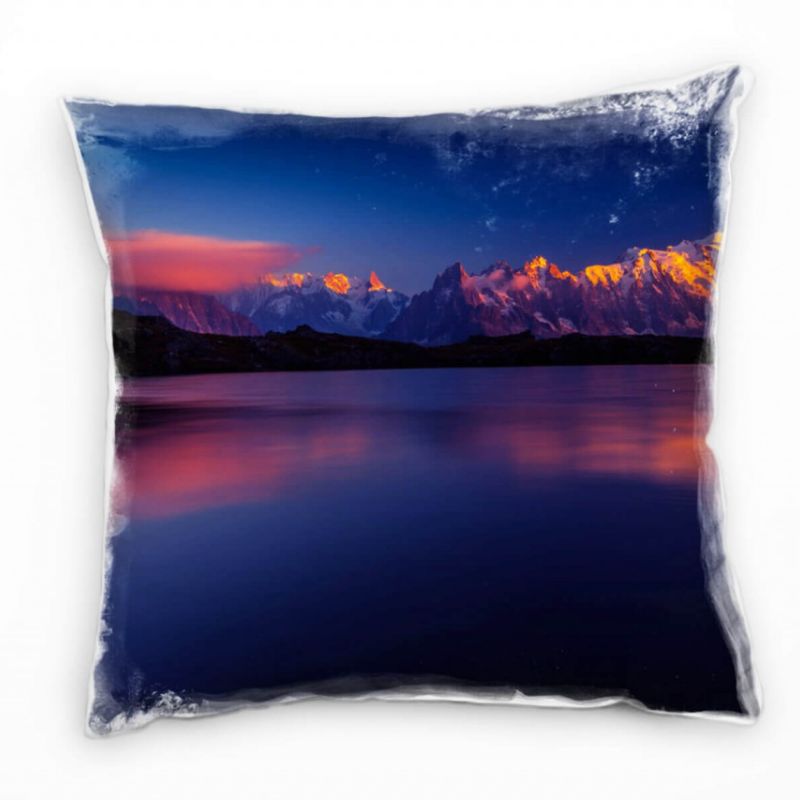 Seen, blau, schwarz, orange, Berge, Sonnenuntergang Deko Kissen 40x40cm für Couch Sofa Lounge Zierki