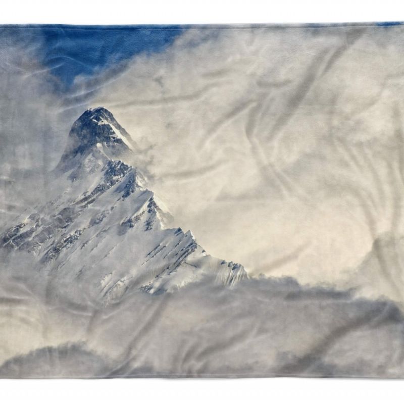 Handtuch Strandhandtuch Saunatuch Kuscheldecke mit Fotomotiv Schneegipfel Wolken Berggipf