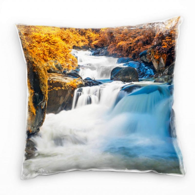 Natur, gelb, weiß, braun, Wasserfall, Herbst Deko Kissen 40x40cm für Couch Sofa Lounge Zierkissen