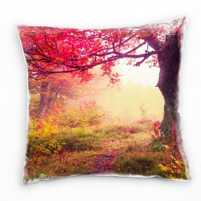 Herbst, Wald, Dunst, lichtdurchflutet, rot, grün Deko Kissen 40x40cm für Couch Sofa Lounge Zierkisse