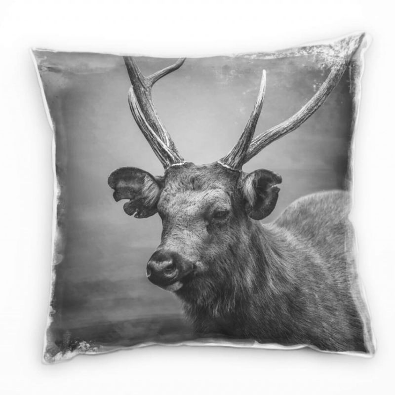 Tiere, Hirsch, grau Deko Kissen 40x40cm für Couch Sofa Lounge Zierkissen