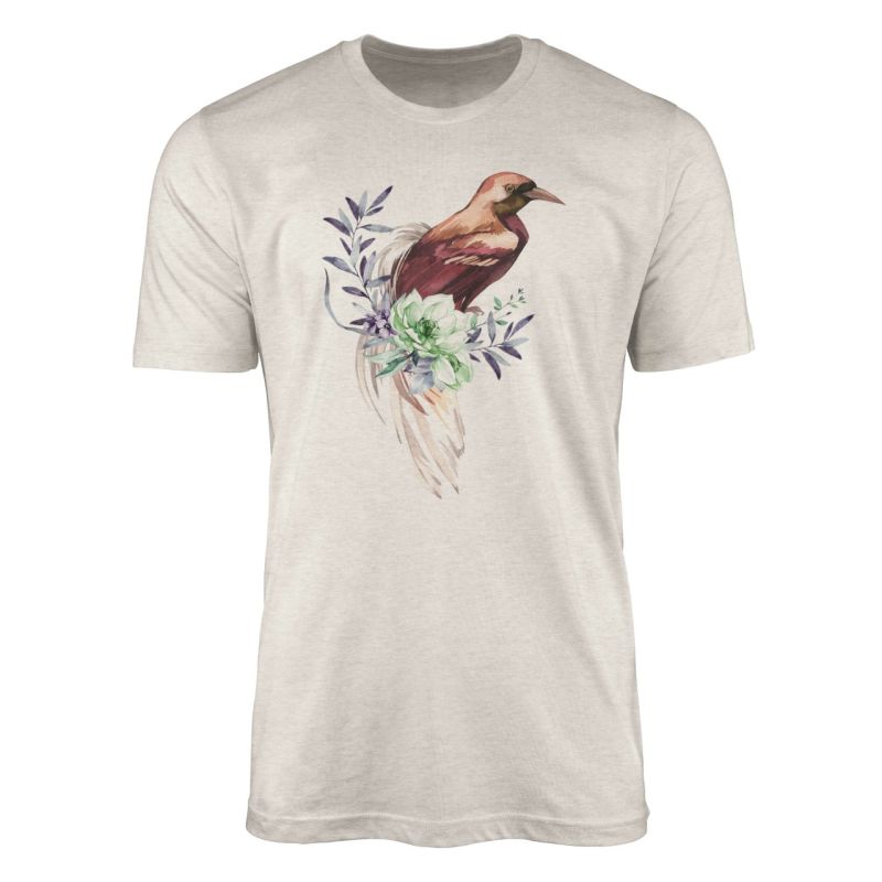 Herren Shirt Organic T-Shirt  Aquarell Motiv Vogel Blumen Bio-Baumwolle Ökomode Nachhaltig Farbe