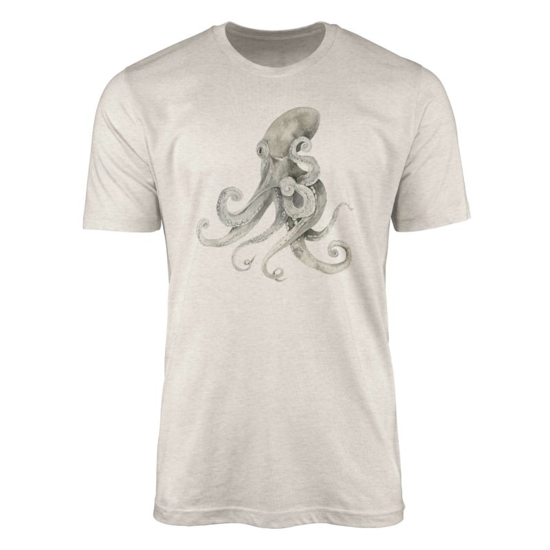 Herren Shirt 100% gekämmte Bio-Baumwolle T-Shirt  Oktopus Wasserfarben Motiv Nachhaltig Ökomode aus