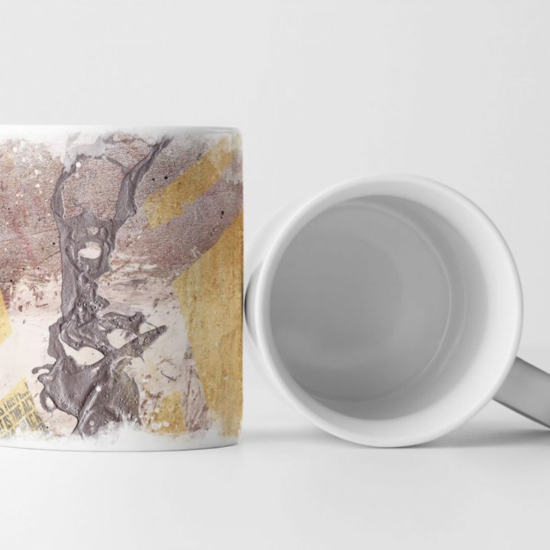 Tasse Geschenk hellgrau, khaki farbige Abstraktion + Aufschrift