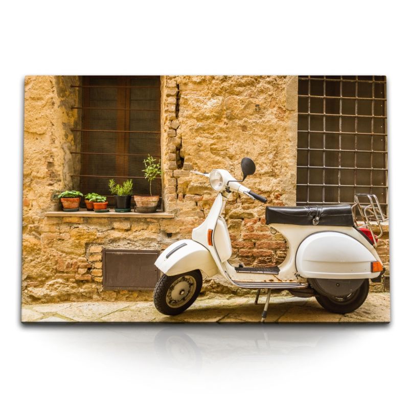 120x80cm Wandbild auf Leinwand Alte Vespa Italien Rom Vintage Süden