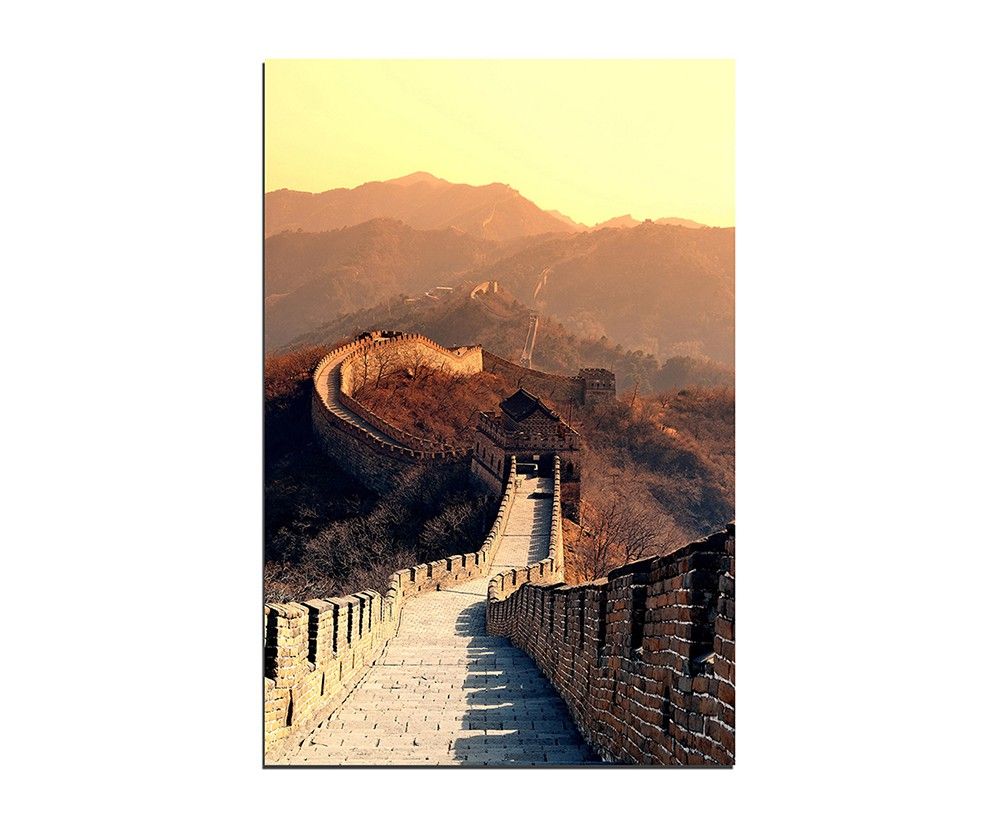 120x80cm Wandbild China Mauer Berge Morgenlicht Natur – Majestätische Landschaft für Ihr Zuhause | Erhaben