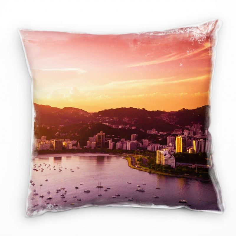 Strand und Meer, Rio De Janeiro, orange, Stadt Deko Kissen 40x40cm für Couch Sofa Lounge Zierkissen