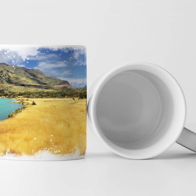 Tasse Geschenk Landschaftsfotografie – Trockene Graslandschaft Pantagonien Chile