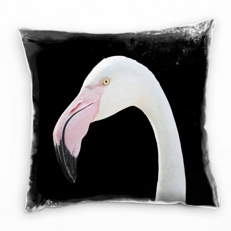 Tiere, weiß, rosa, schwarz, Flamingo, Portrait  Deko Kissen 40x40cm für Couch Sofa Lounge Zierkissen