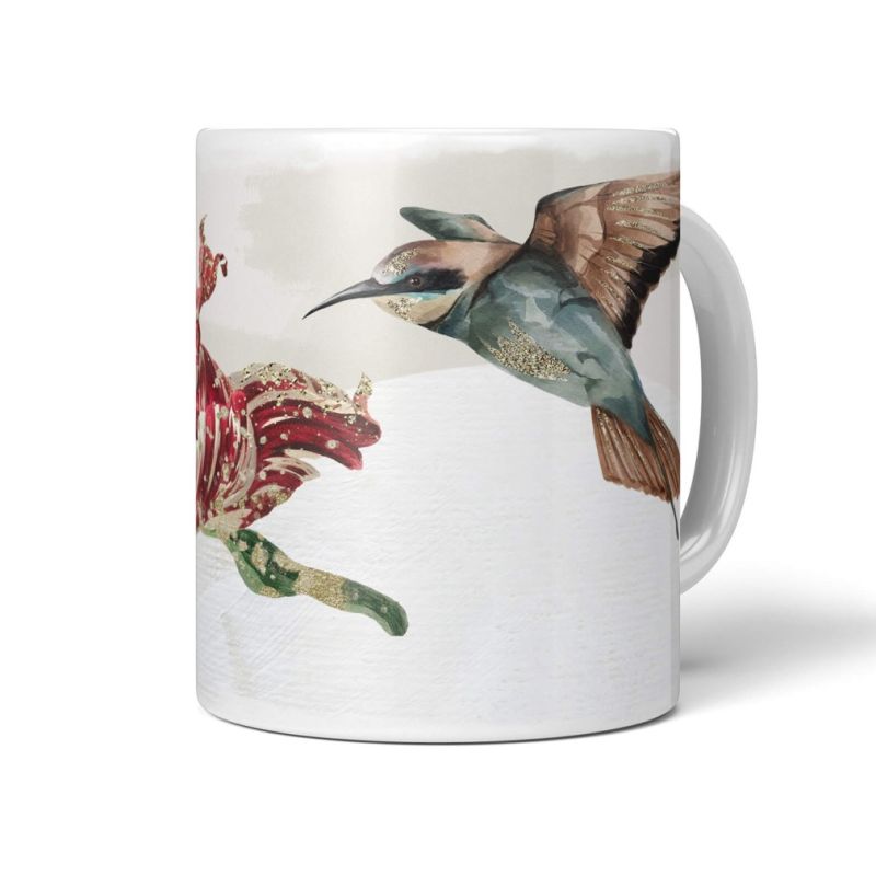 Dekorative Tasse mit schönem Vogel Motiv Fuchskolibri Kolibri einzigartiges Design Blumen Blüte