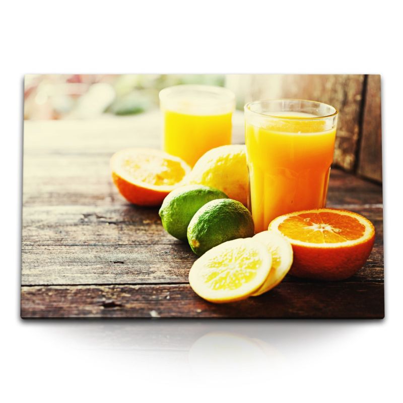 120x80cm Wandbild auf Leinwand Küchenbild Orangensaft Limetten Orangen Sonnenschein