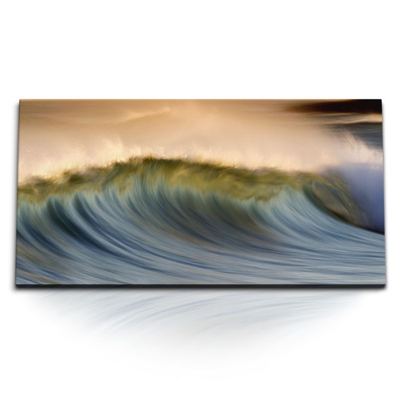 Kunstdruck Bilder 120x60cm Welle Meer Ozean Abenddämmerung Natur