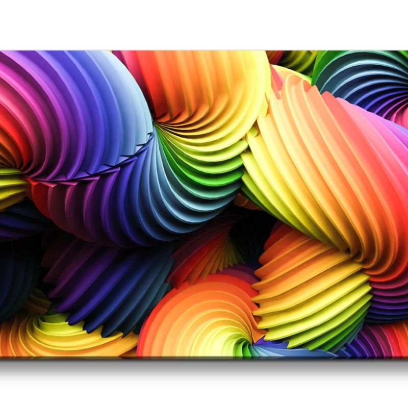 Leinwandbild 120x60cm 3d Art Spiralen Formen Bunt Farbenfroh Kunstvoll