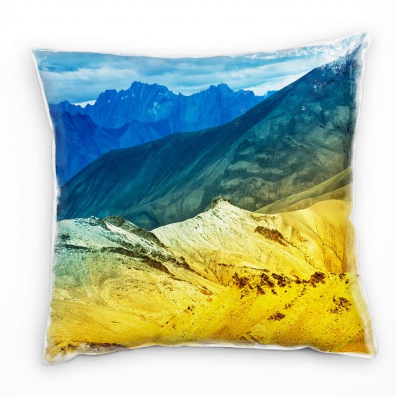 Landschaft, Berge, blau, gelb Deko Kissen 40x40cm für Couch Sofa Lounge Zierkissen