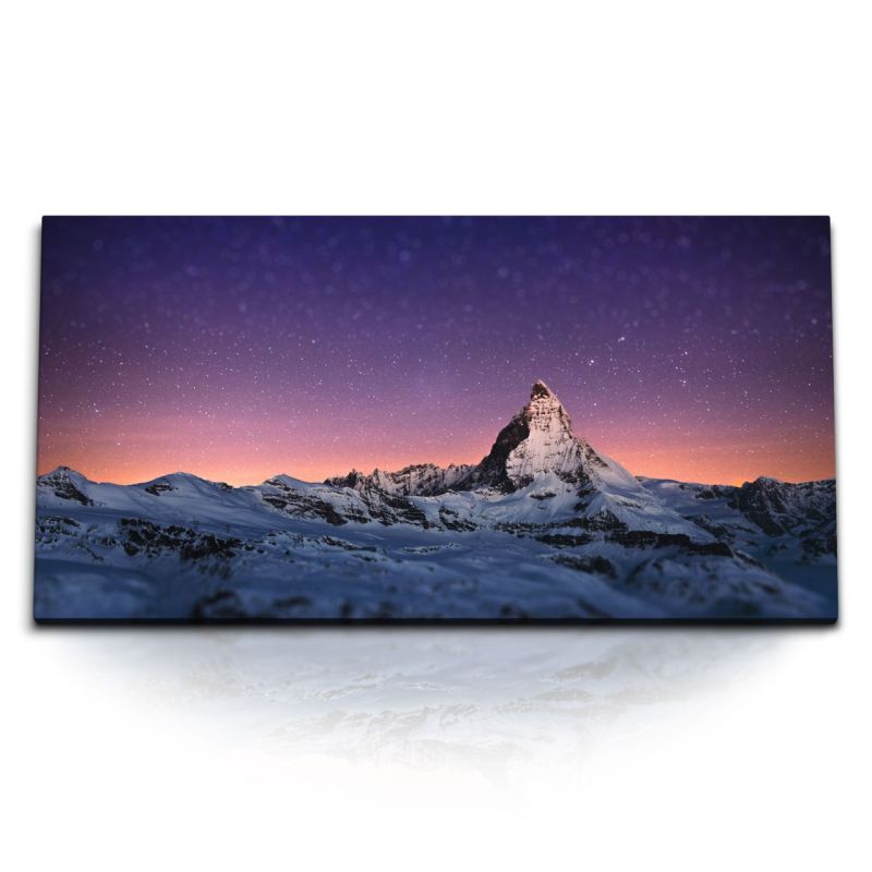 Kunstdruck Bilder 120x60cm Alpen bei Nacht Matterhorn Sternenhimmel Astrofotografie