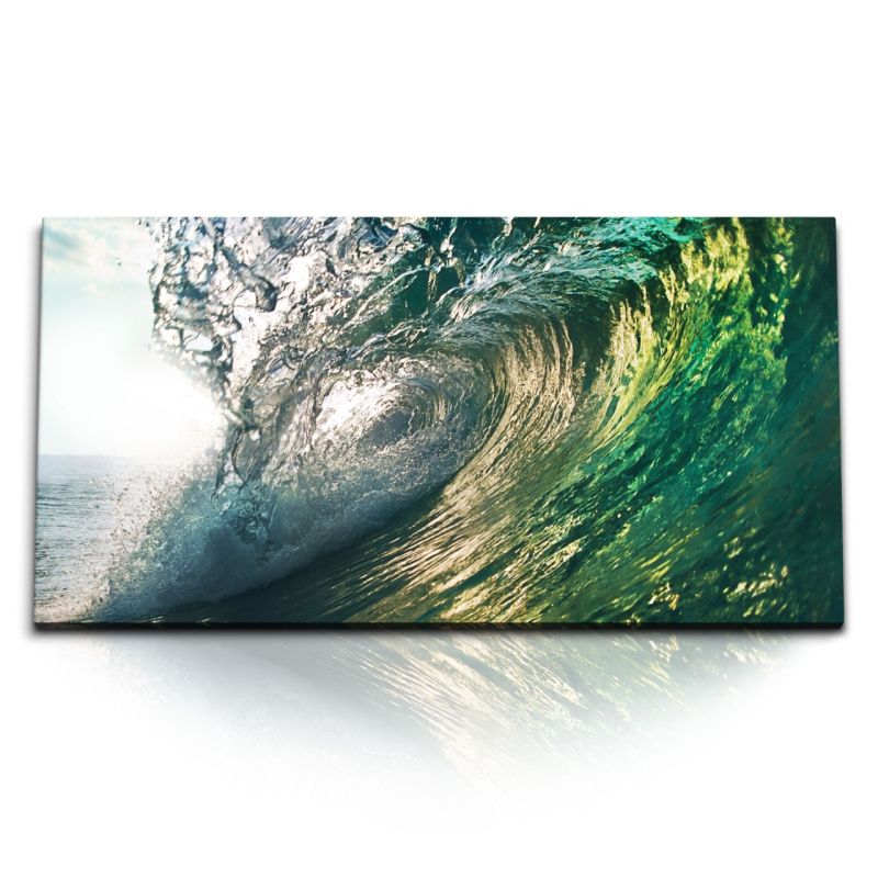 Kunstdruck Bilder 120x60cm Große Welle Ozean Surfen Wasser Natur