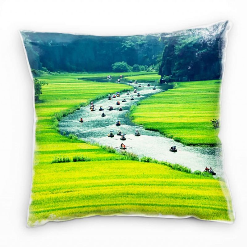 Landschaften, grün, blau, Fluss, Vietnam Deko Kissen 40x40cm für Couch Sofa Lounge Zierkissen