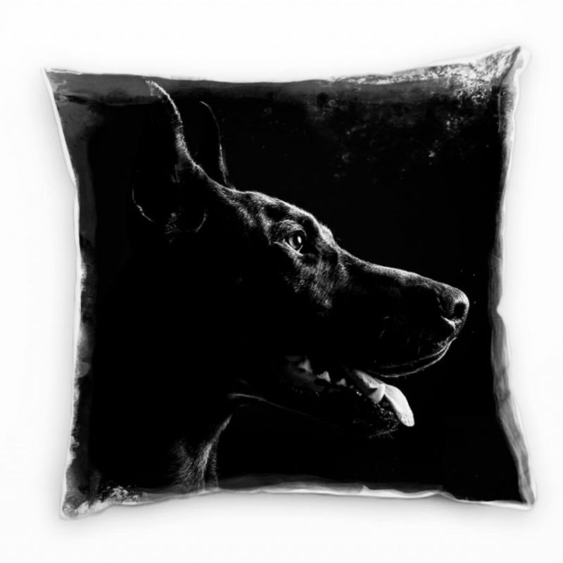 Tiere, Dobermann, Hund von der Seite, schwarz Deko Kissen 40x40cm für Couch Sofa Lounge Zierkissen