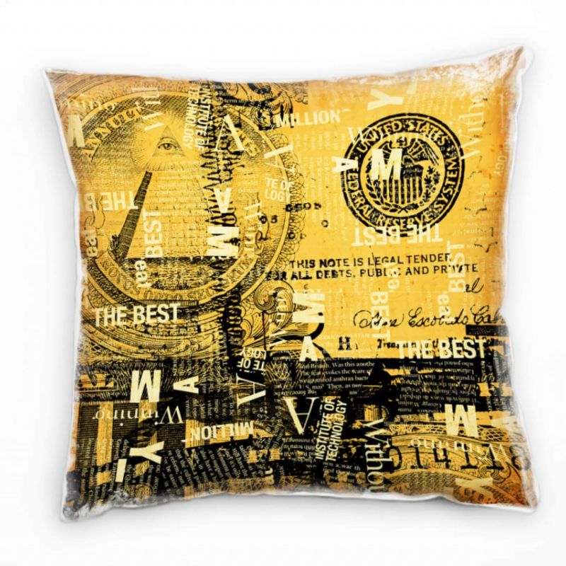 Illustration, braun, schwarz, US Dollar, Amerika Deko Kissen 40x40cm für Couch Sofa Lounge Zierkisse