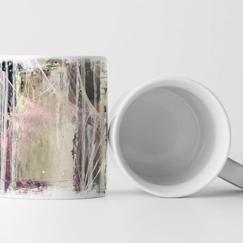 Tasse Geschenk Spachteltechnik + Linien in hellen Farben