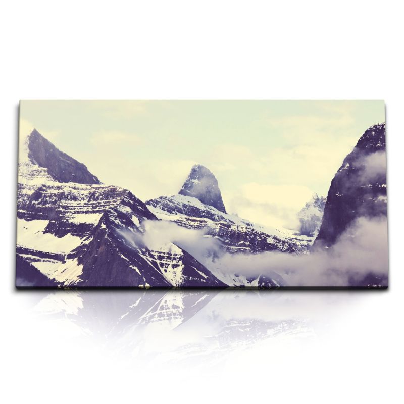 Kunstdruck Bilder 120x60cm Dunkle Berge Wolken Schnee Gipfel Gebirge