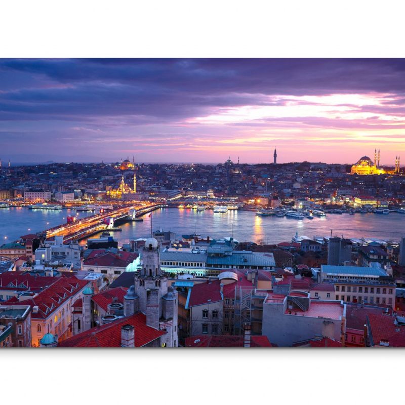 120x80cm Wandbild Istanbul Bosporus Häuser Sonnenuntergang