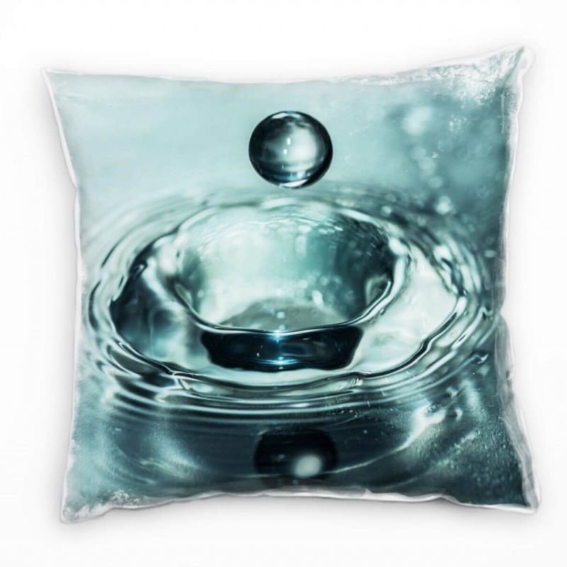 Macro, blau, grau, Wassertropfen Deko Kissen 40x40cm für Couch Sofa Lounge Zierkissen