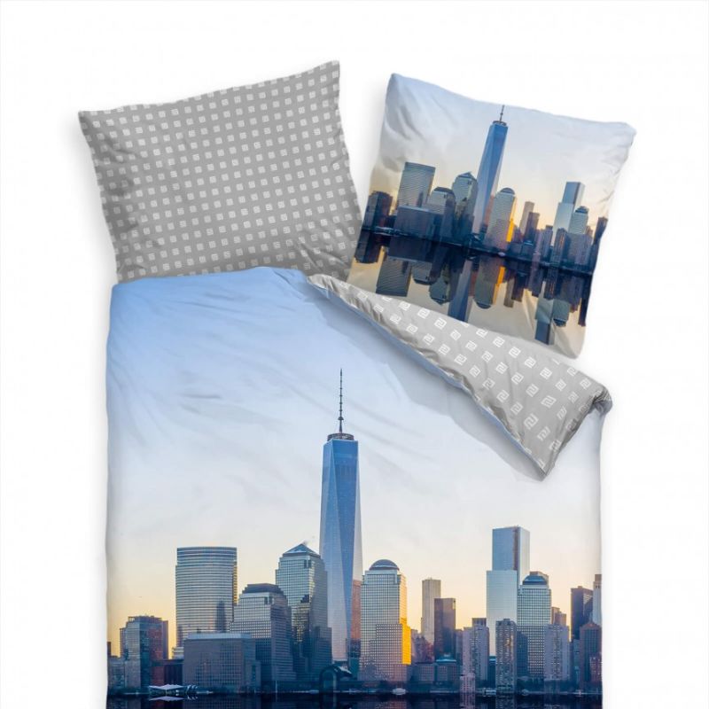 Manhattan Skyline Horizont Spiegelung Bettwäsche Set 135×200 cm + 80x80cm  Atmungsaktiv