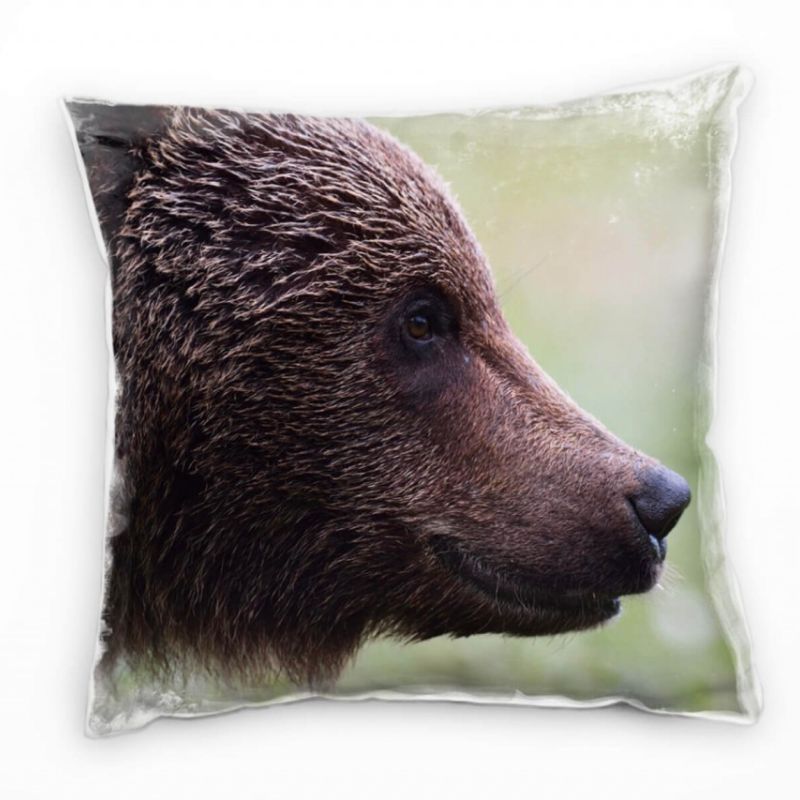 Tiere, Braunbär, Portrait, braun, grün Deko Kissen 40x40cm für Couch Sofa Lounge Zierkissen