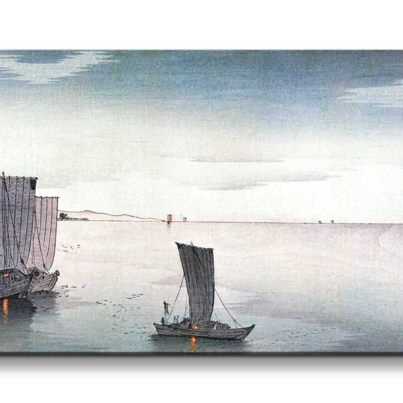 Remaster 120x60cm Ohara Koson traditionell japanische Kunst Schiffe Ebbe Strand Horizont Japan