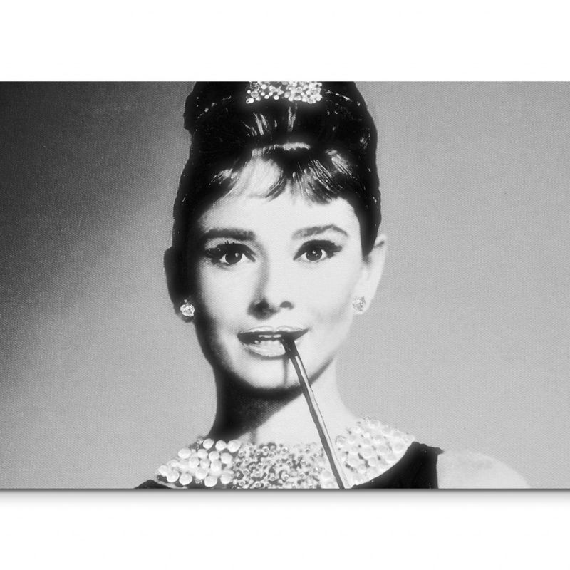 120x80cm Wandbild Audrey Hepburn Portrait Gesicht schwarz weiß