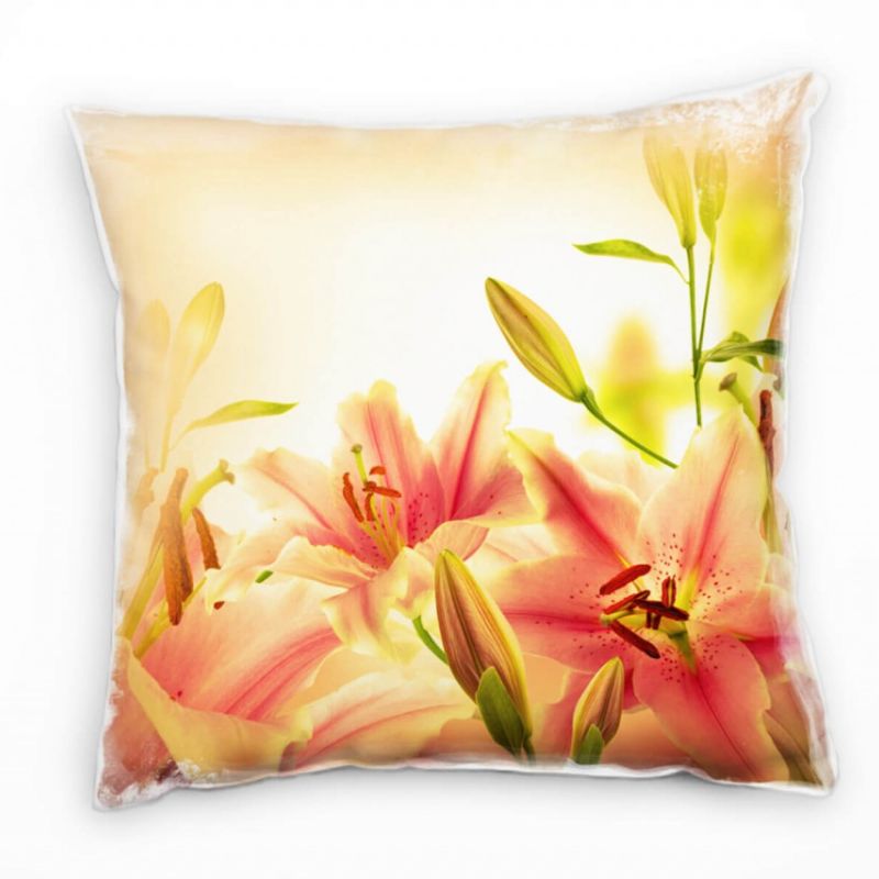 Blumen, orange, pink, Lilien Deko Kissen 40x40cm für Couch Sofa Lounge Zierkissen