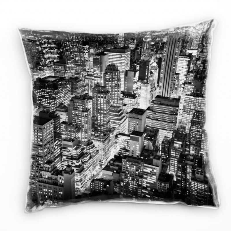 City, New York, Nacht, Hochhäuser, grau Deko Kissen 40x40cm für Couch Sofa Lounge Zierkissen