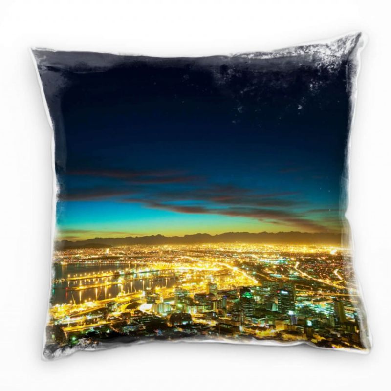 Urban und City, blau, gelb, Kapstadt, Nacht, Afrika Deko Kissen 40x40cm für Couch Sofa Lounge Zierki