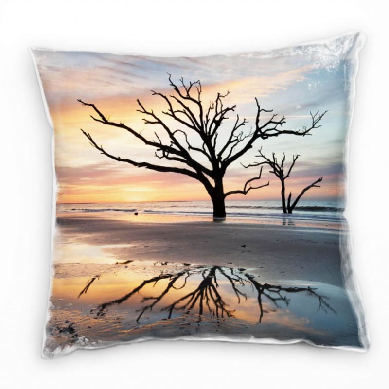 Strand und Meer Sonnenuntergang, kahler Baum Deko Kissen 40x40cm für Couch Sofa Lounge Zierkissen