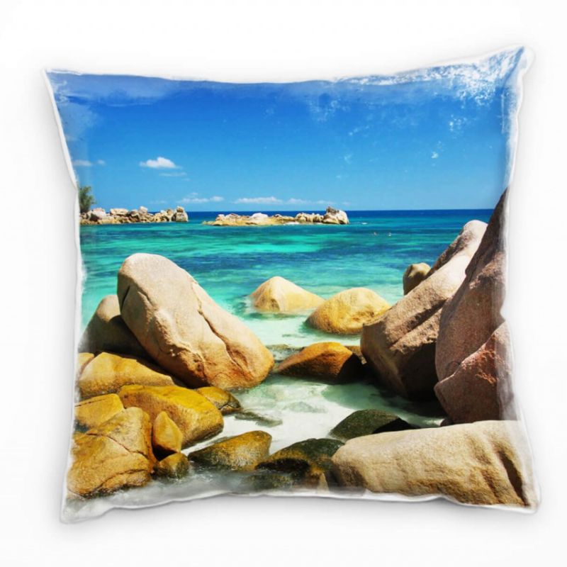 Strand und Meer, Steine, Türkises Wasser, blauer Himmel Deko Kissen 40x40cm für Couch Sofa Lounge Zi