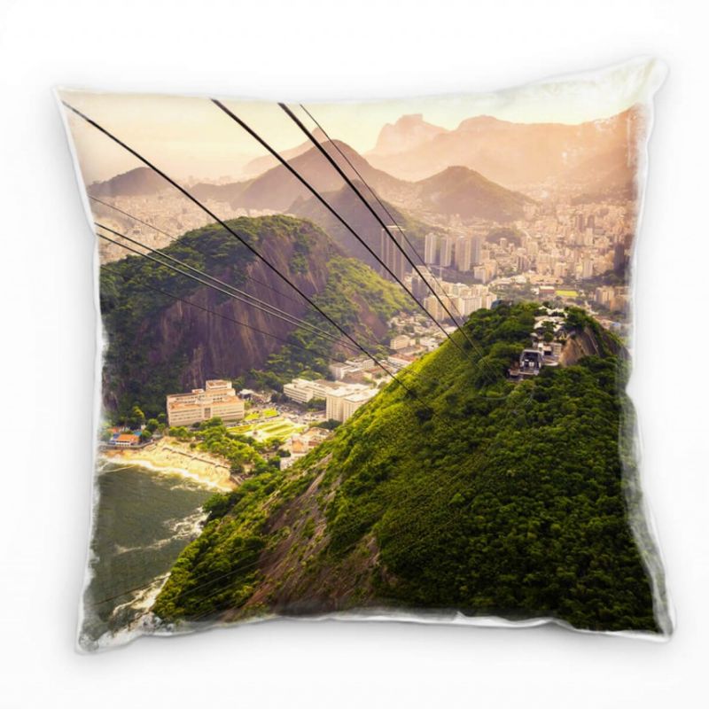 Strand und Meer, Rio De Janeiro, grün, Stadt Deko Kissen 40x40cm für Couch Sofa Lounge Zierkissen